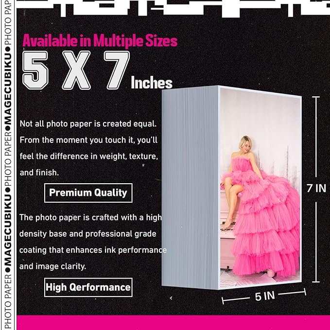 Glossy Photo Paper 5x7 Inches,200 Sheets 70 lb/258 gsm Premium Heavyweight Photographic Paper for Inkjet Printer Instant Dry Professional Postcard Picture Use Dye Ink