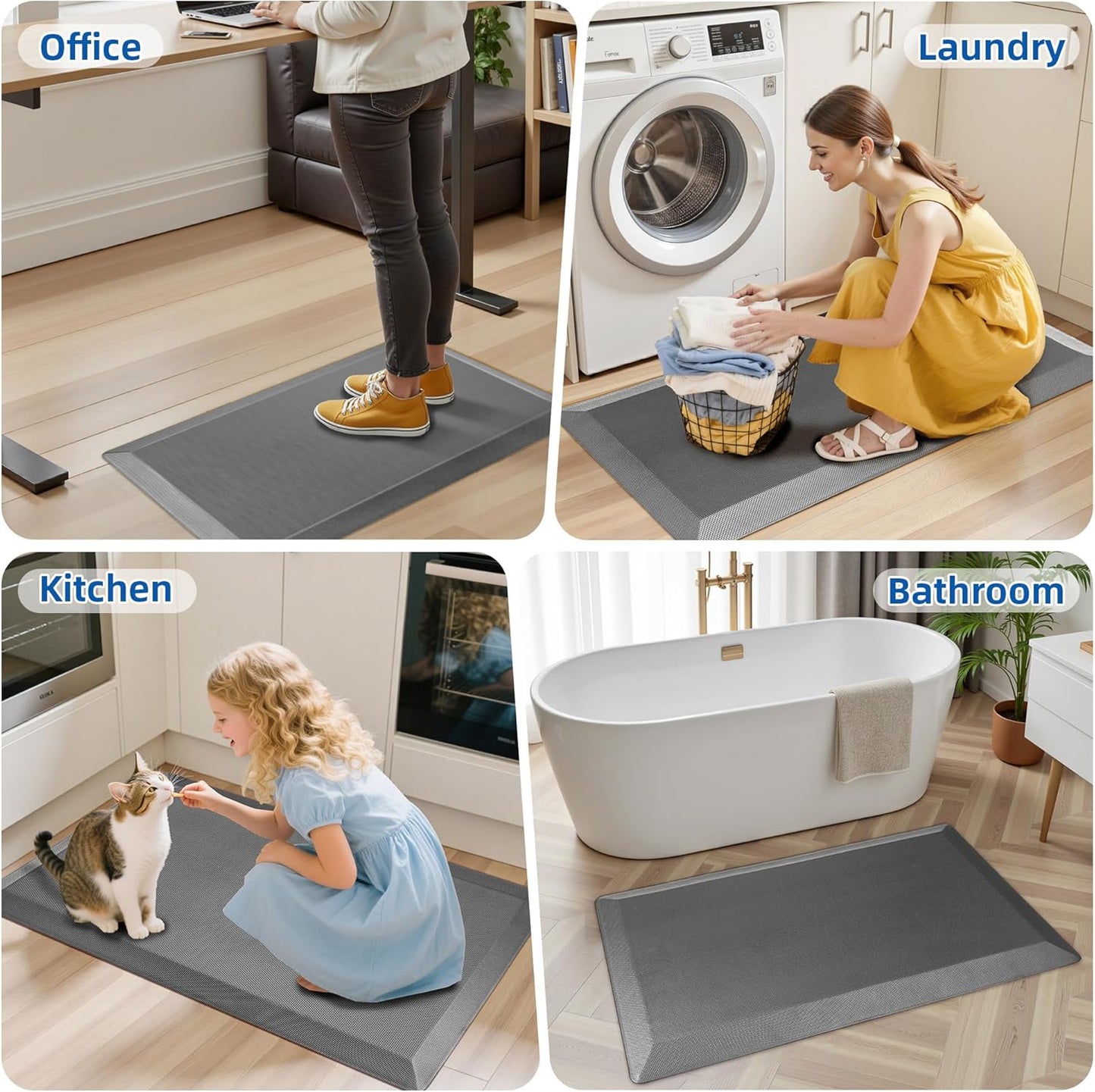 2 PCS Anti Fatigue Kitchen Mats for Floor, Grey 9/10 Extra Thick Cushioned Standing Desk Mat, Comfort Memory Foam Ergonomic Rugs and Mats Non-Slip Waterproof for Office, Kitchen, 20"x32"+20"x48"