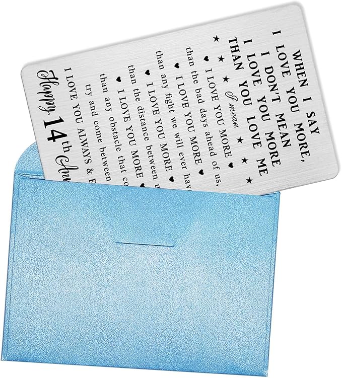 CPLJW 14th Anniversary Wallet Card Gifts for Husband, 14 Year yr Anniversary Romantic Gifts for Men Him, 14 Year Sweet Wedding Wallet Card Gift