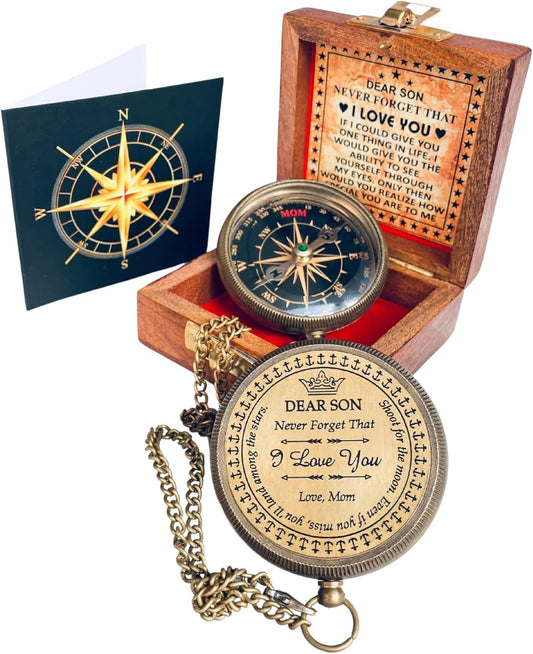 Gift for Son from Mom Dad | Engraved Compass 2" - Father to Son Gifts, Mom to Son Gifts for Graduation 2025, Birthday Baptism Confirmation Communion