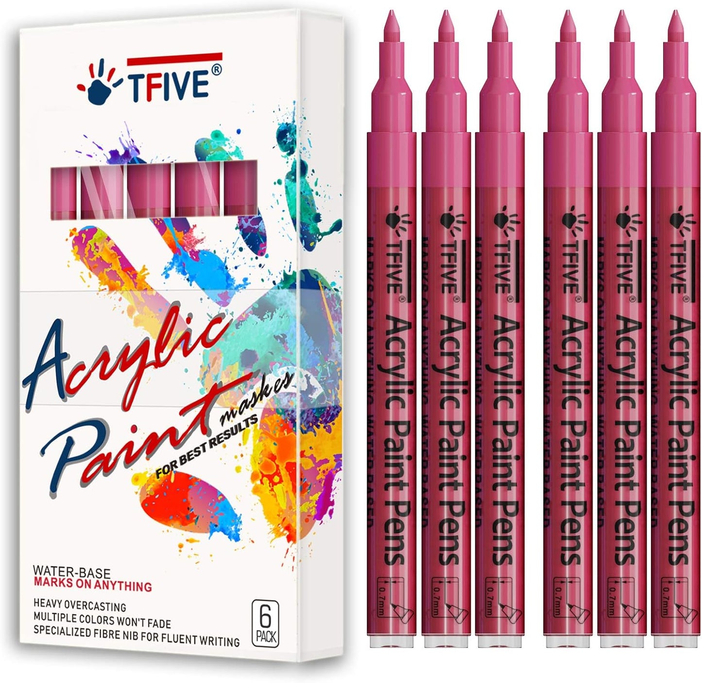 Pink Marker Paint Pens - 6 Pack Acrylic Pink Permanent Marker, 0.7mm Extra Fine Tip Paint Pen for Art Projects, Drawing, Rock Painting, Stone, Ceramic, Glass, Wood, Plastic, Metal, Canvas DIY Crafts