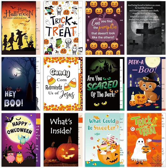 240 Pcs Gospel Tract Card 12 Styles Plan of Salvation Card Pocket Holy Postcard Christian Inspirational Bible Verse Bookmark for Christian Gift Women Men Ministering Tool(Halloween)