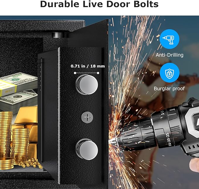 Bonsaii Safe Box with Electronic Keypad, Steel Security Lock Box with Key, 0.23 Cubic Feet, 9.06" W x 6.69" D x 6.69" H, Small Hidden Safe for Cash Jewelry