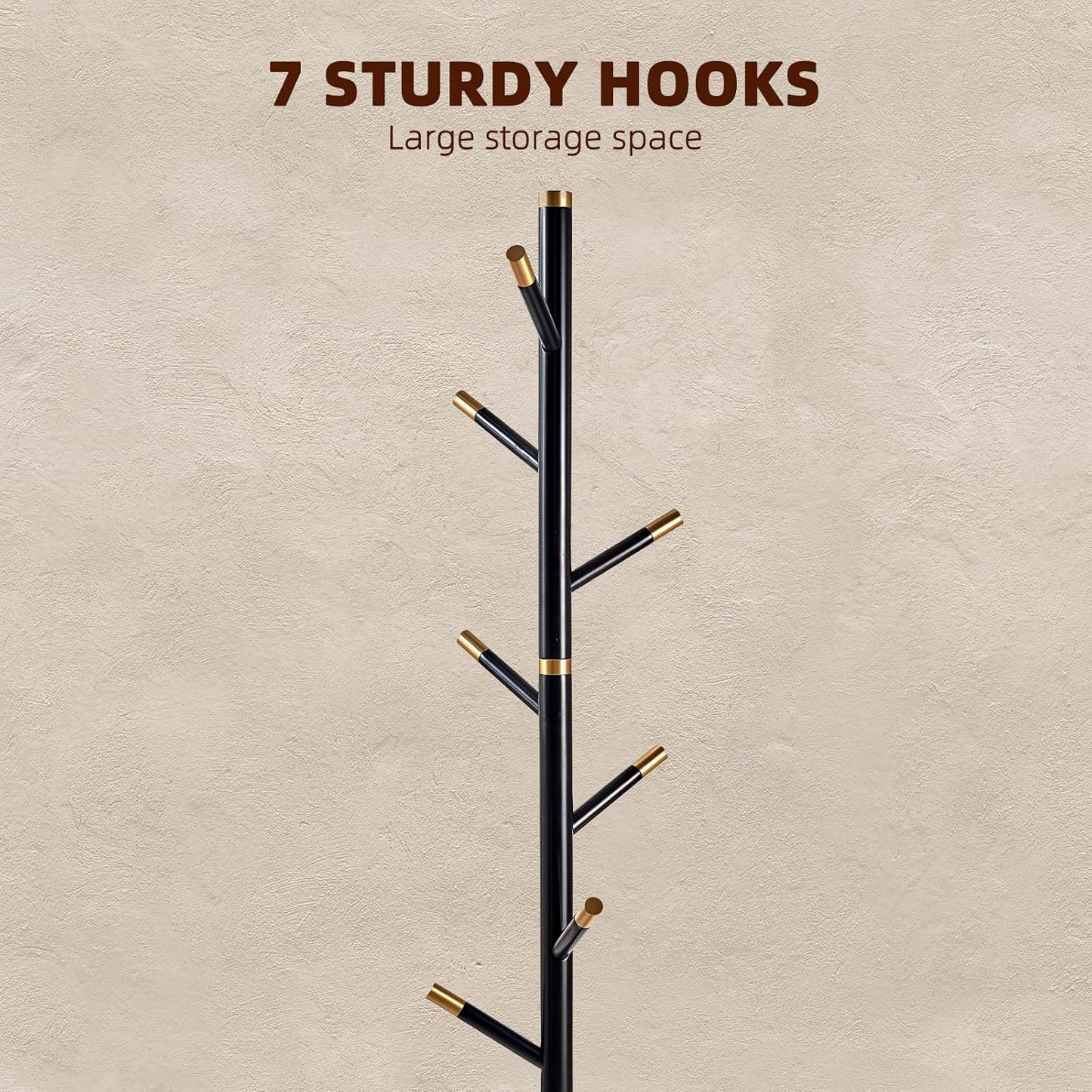 Uniclinens Coat Rack Freestanding Solid Wood Coat Tree Standing with 7 Hooks, Coat Rack Stand Creative Tree Branch-look (Black)