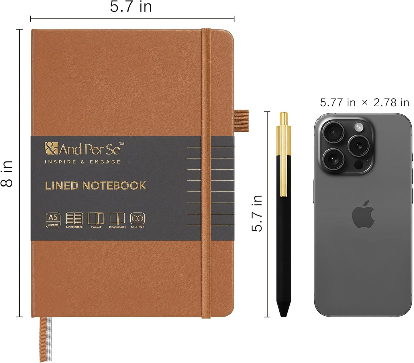 A5 Lined Leather Journal and Pen Set, Hardcover Notebook with Pen, 160 Pages 100gsm Thick Ruled Paper for Men Women, for Work, Business, School or Home Writing, 5.7'' x 8'' (Light Brown-Set1)