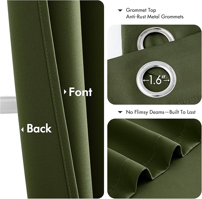 MIULEE Short Curtains for Windows - Olive Green Blackout Half Window Curtains Thermal Insulated Privacy Drapes for Kitchen Bedroom Bathroom Grommet Top Small Basement Tiers W40 x L36 Inch 2 Panels