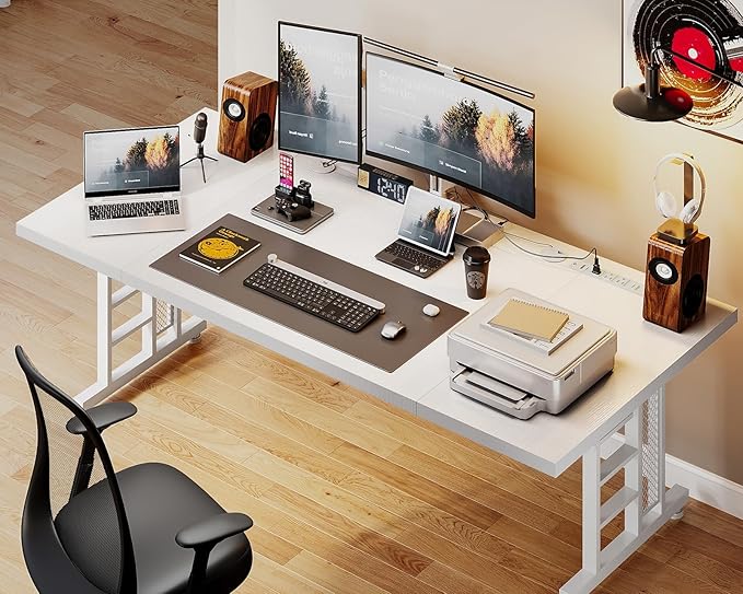 Coleshome 71 Inch Executive Desk with USB Ports, Large Computer Desk with Extra Thick, Long Mordern Office Workstation, Business Furniture for Home Office, White