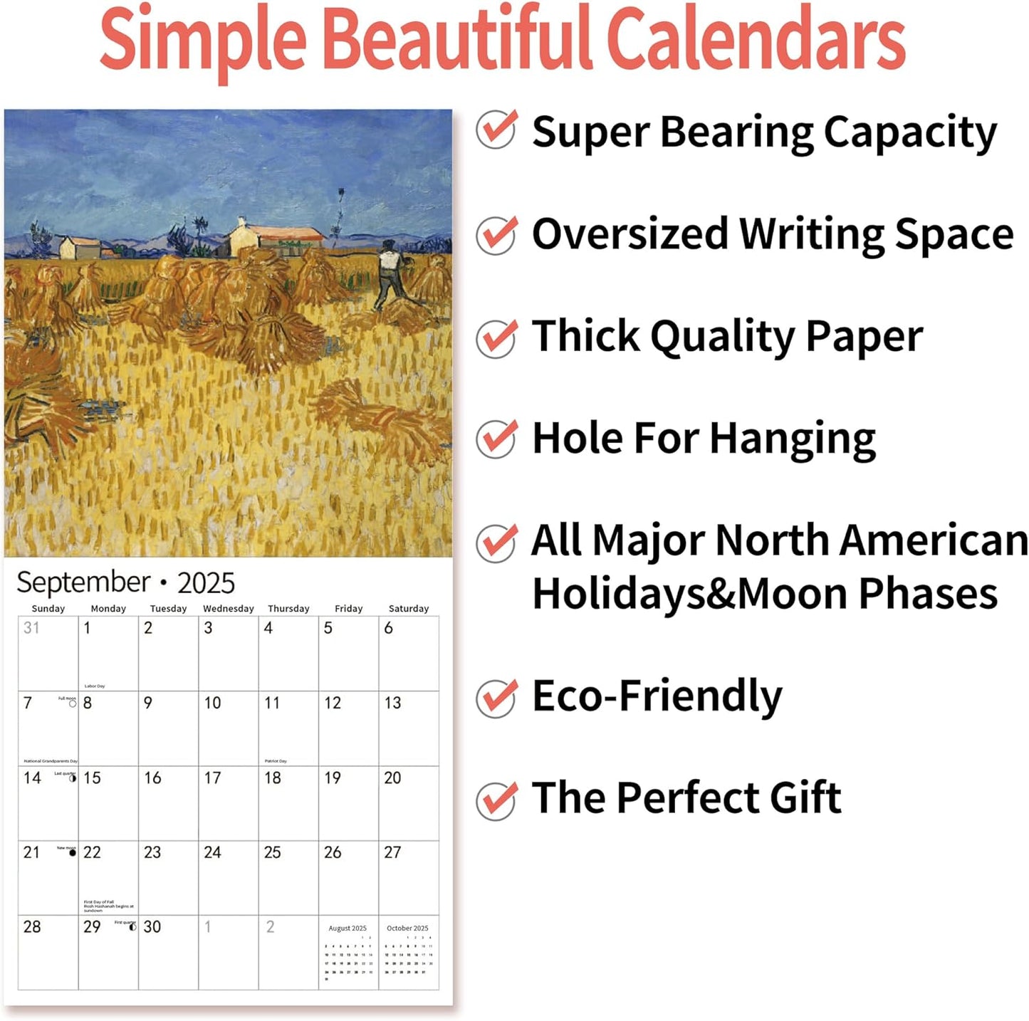 2025 Wall Calendar,Calendar 2025, January 2025 - December 2025, Wall Calendar van Gogh, 12" x 24" Opened,Full Page Months Thick & Sturdy Paper for Calendar Organizing & Planning