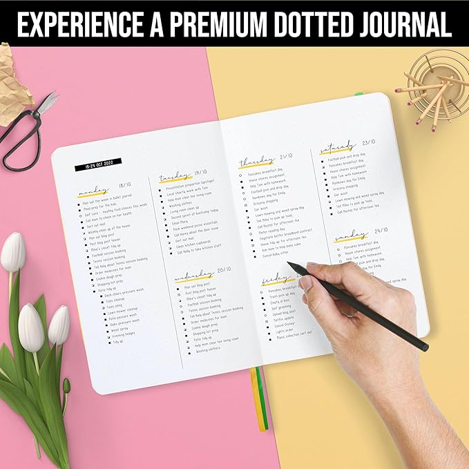 Scribbles That Matter A5 Bullet Dotted Journal Notebook | Vegan Hard Cover, 120gsm bleedproof thick paper, 150 pages, 5.75 x 8.5in, 2 bookmarks, tab stickers, penloop | For Work | Pear