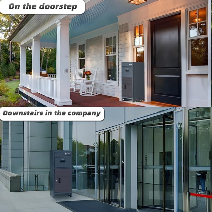 Package Delivery Boxes for Outside, Large Parcel Drop Boxes with Lock, Customize Address Stickers Package Drop Boxes for Outside is Waterproof,Package Delivery Box for Porch(Grey,15.7*15.7*37.8 in)