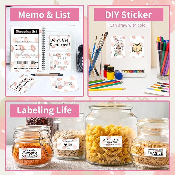 Strawberry Stickers for T02 Mini Printer - Strawberry Sticker Paper Works with T02/M02X/M02L Sticker Printer, Last for 10 Years, Ideal for Journal Photo Study Note, 50mmx3.5m, 3 Rolls