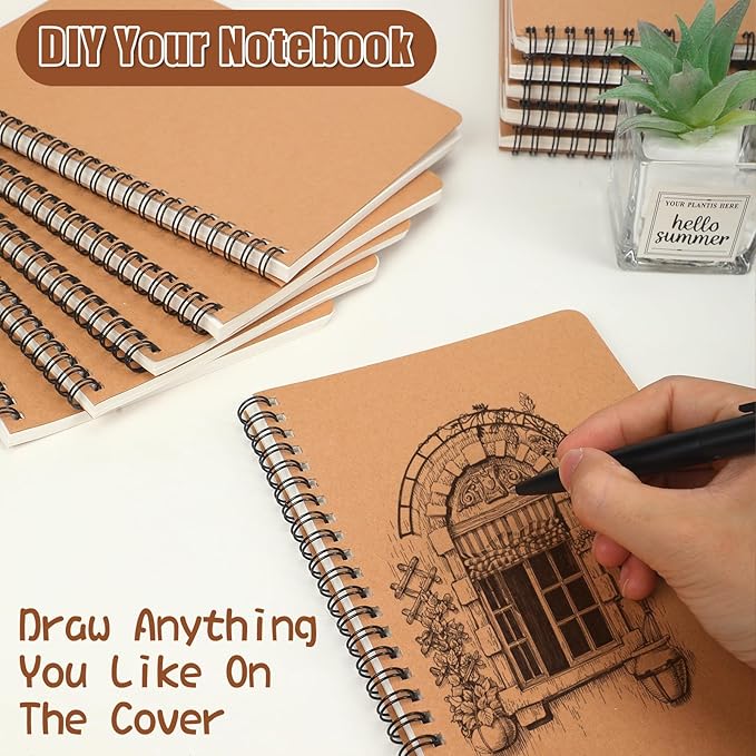 miikoul 100 Packs A5 Spiral Lined Notebooks, Kraft Paper Cover, 8.3"×5.5", 60 Sheets/120 Pages, Ruled Notebooks Bulk, Hardcover Journal Notepad Travel Notebooks for Office and School Supplies