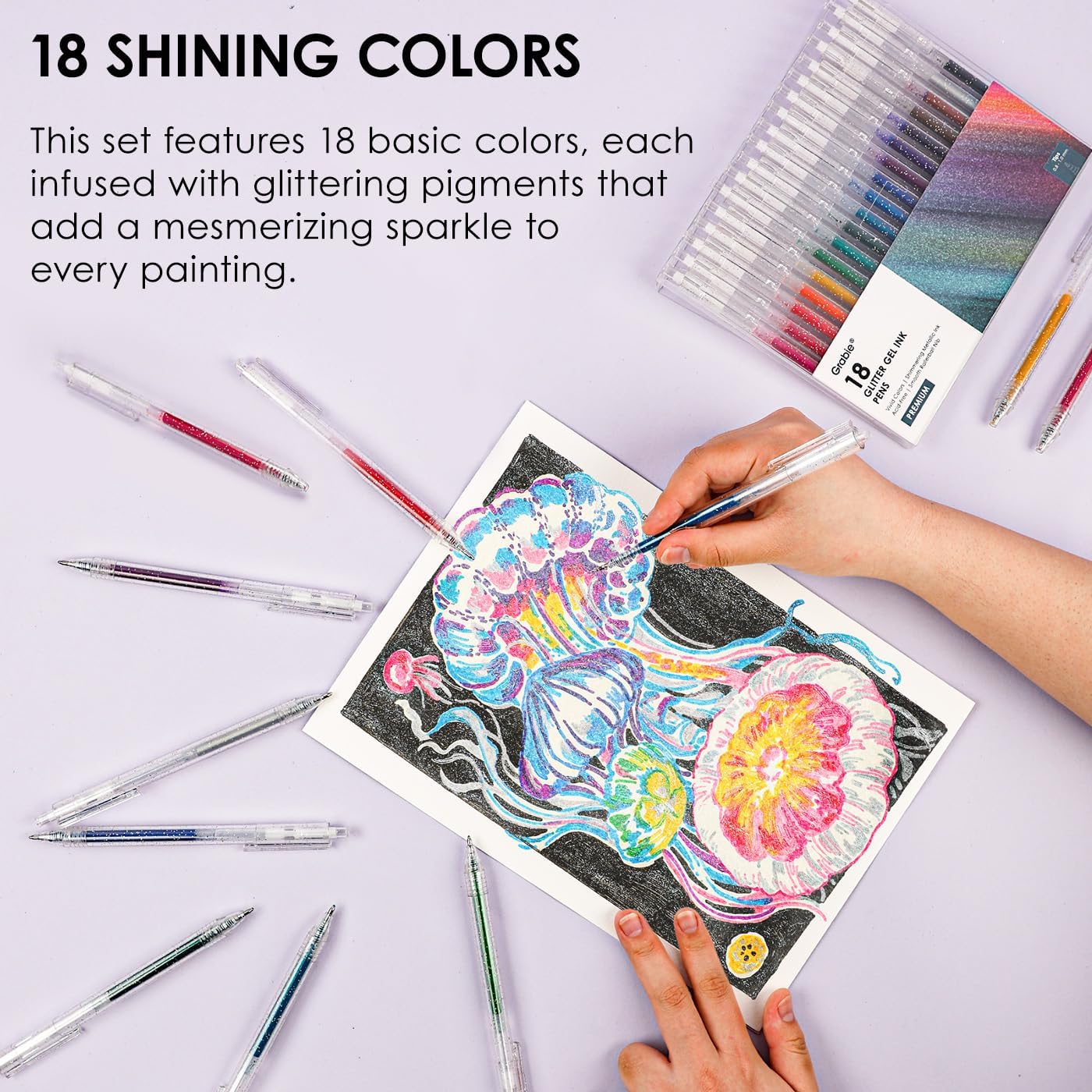Grabie Glitter Pens (18 Colors Retractable Glitter Gel Ink Pens New)