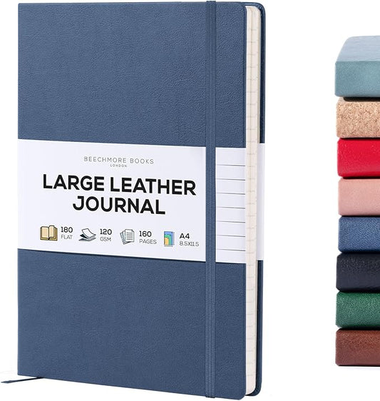 BEECHMORE BOOKS Lined Journal Notebook, 8.5 x 11.5 inch, A4 160 Lined Pages, Hardcover Leather Journals for Women, Men, Writing and Notebooks for Work - 120 GSM Thick Paper, Gifts Box Included