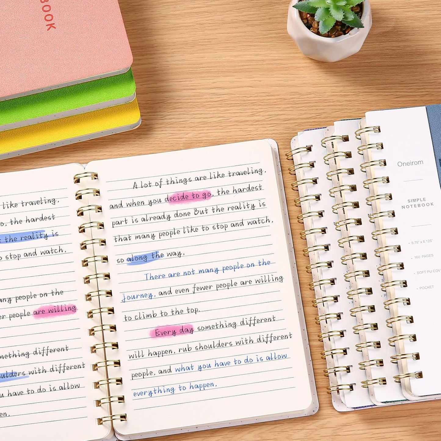 Lined Spiral Notebook College Ruled A5 Journal Book for Note Taking, 160 Pages Writing Journal for Office and Home School Supplies 5.75x8.125 inch (6pack-3Reefblue/3Green)