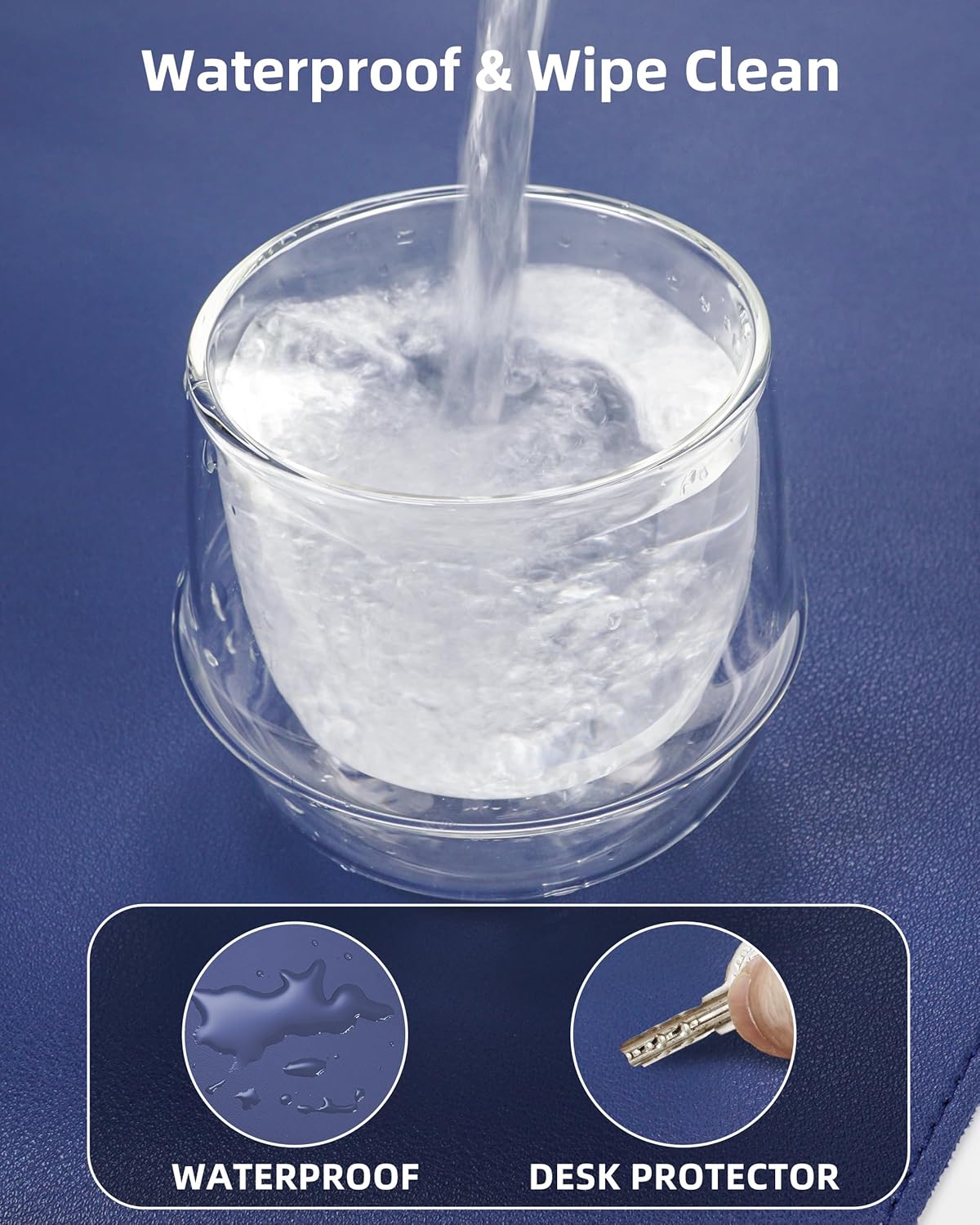 Leather Desk Pad Protector,Office Desk Mat,Large Mouse Pad, Non-Slip PU Leather Desk Blotter,Desk Pad,Waterproof Desk Writing Pad for Office and Home (Blue,35.4" x 17")