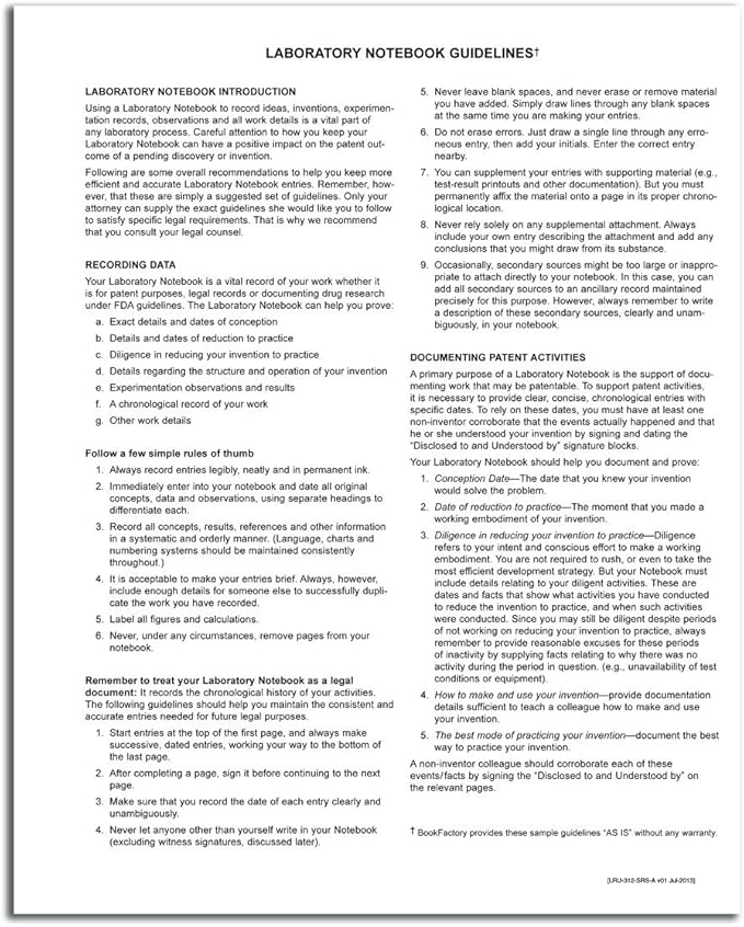 BookFactory Lab Notebook Laboratory Notebook - Professional Grade - 168 Pages, 8" x 10" (Ruled Format) Cover is Black and Burgundy Imitation Leather, Section Sewn Hardbound (LRU-168-SRS-A-LKMST1)