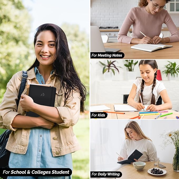 Nextnoid Hardcover Lined Journal Notebook - 120 GSM Thick Paper, Medium A5-256 Pages - Perfect For Writing, Journaling and Note-Taking (Black, Ruled)