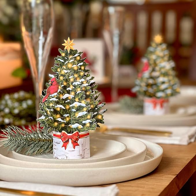 Freshcut Paper Pop Up Cards, Mini Merry Tree, 6 Inch Mini Sized Forever Flower Bouquet 3D Popup Greeting Cards, Christmas Card, Holiday Card, Blank Notecard & Envelope