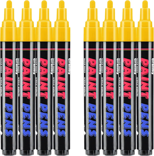Yellow Paint Pens Paint Markers - 8 Pack Permanent Quick Dry Waterproof Marker Pens for Rocks Wood Fabric Plastic Canvas Glass Mugs Metal Tire Stone
