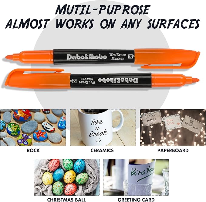 Dabo&Shobo Wet Erase Markers, 36-Count Smudge-Free, 12 Colors Fine Tip, Erases with Water! Low Odor Markers for Office, School & Home