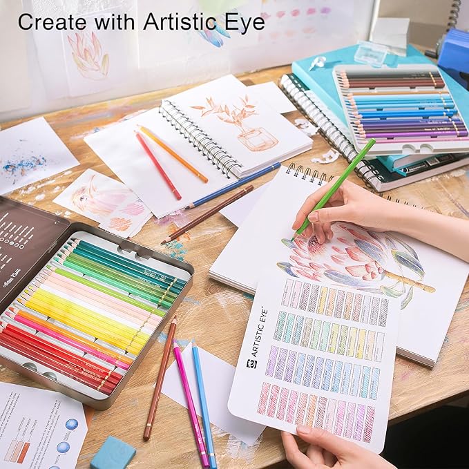 ARTISTIC EYE Premium Colored Pencils | Set of 48, Quality 3.8mm Soft Core Leads, Rich & Vibrant Colors, Blendable, Perfect for Beginner & Advanced Artists