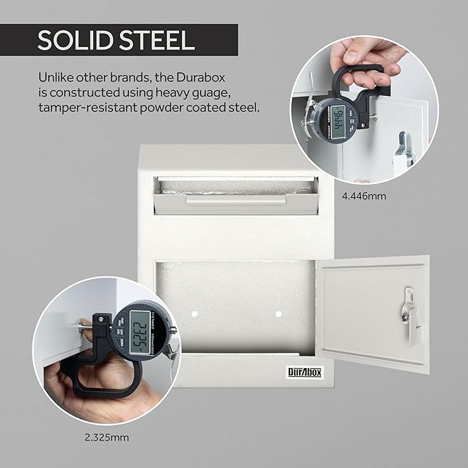 Drop Box Deposit Safe 12 x 4 x 15” Heavy Duty Steel Wall Mount Mailbox for Mail, Letters, Checks, Keys, Cash and more for Home, Office & Commercial Use (W500) (Gray)