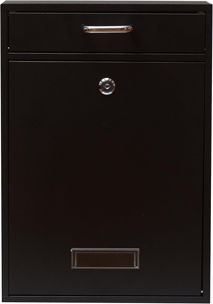 Wall Mounted Locking Vertical Dropbox Mailbox - Safe and Secure (Large) | Made with Galvanized Steel (Black)