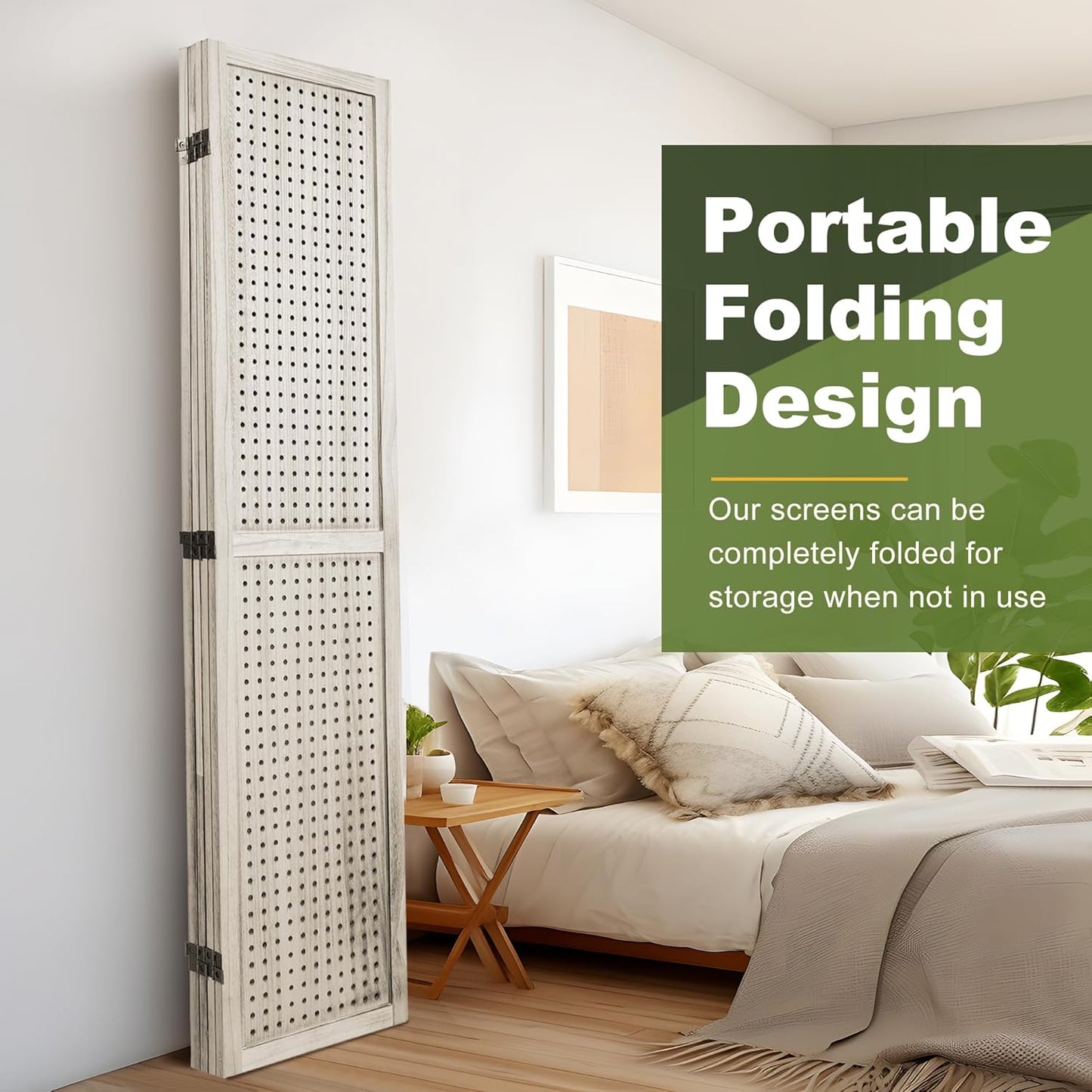 NicBex 4 Panel Pegboard Display,5.6FT Wood PegBoard Room Dividers,Folding Privacy Screens Portable Freestanding Display Board for Craft/Art Shows,Room Separation,Natural Wood