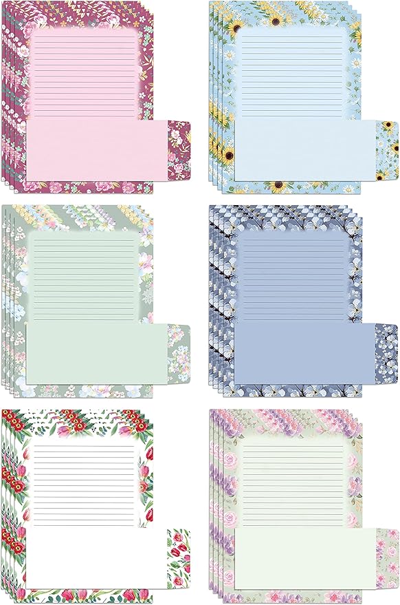 Better Office Products Floral Paper Stationery Set, 100 Piece Set (50 Lined Sheets + 50 Matching Envelopes), Letter Size 8.5 x 11 inch, 6 Designs, Double Sided/Lined Printing Paper,