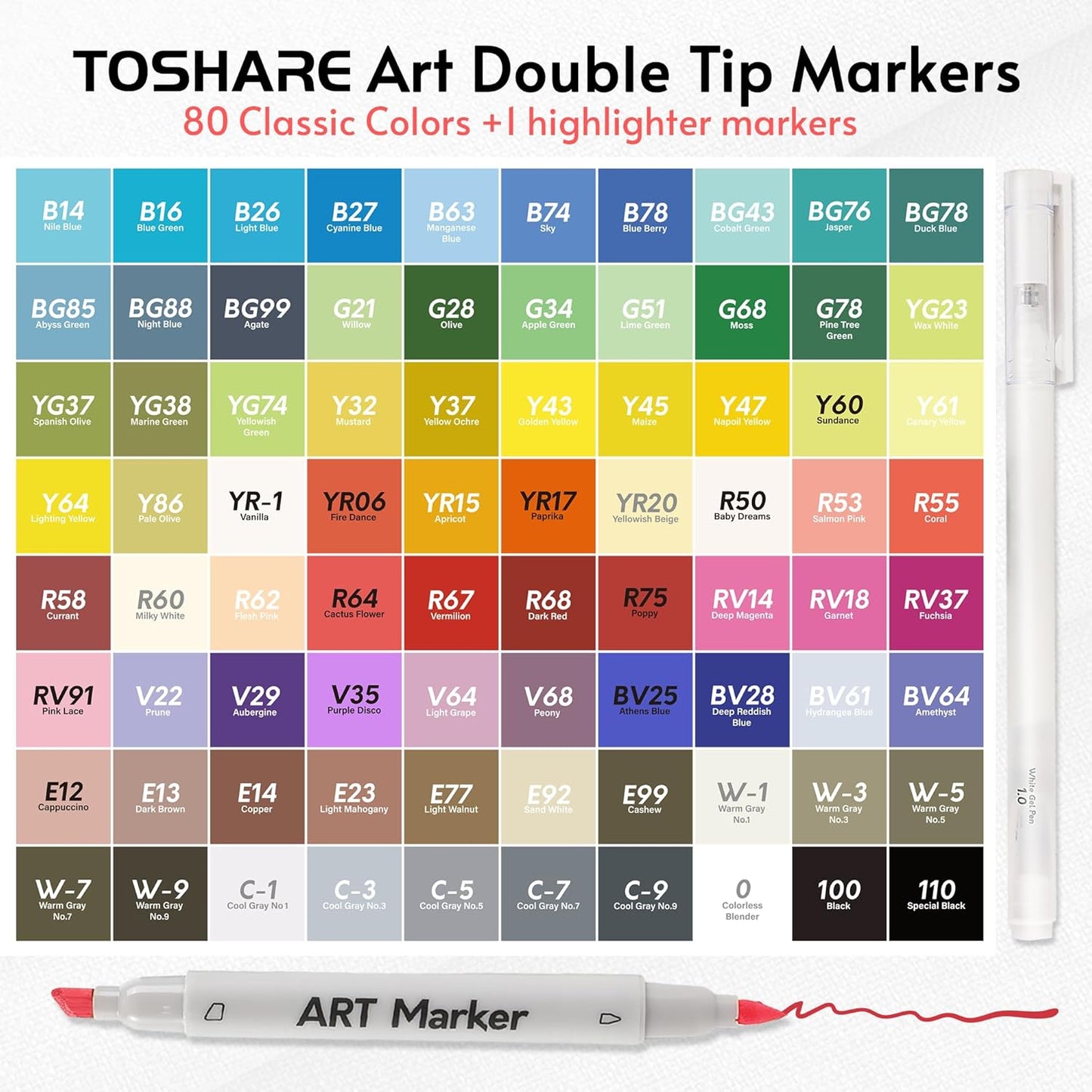 80 Colors Alcohol Markers Set - Double Tip Art Markers Alcohol Based Marker Brush&Chisel Nib Blender Art Pens Permanent Sketch Marker for Kids Adults Coloring and Artist Illustration