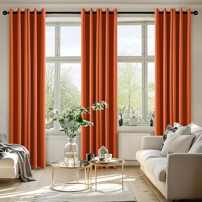 MIULEE Orange Blackout Curtains for Bedroom 72 Inches Long 2 Panels, Thermal Insulated Room Darkening Fall Drapes Grommet Noise Reduction Light Blocking Window Treatments Fall Decor W40 x L72 Inch