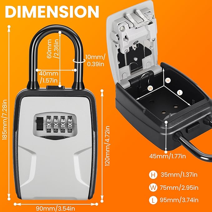 Portable Key Lock Box, Lock Box Wall Mounted for House Key, Car Keys, 6 Key Capacity, Weatherproof Resettable Code (2 Pack, Grey)
