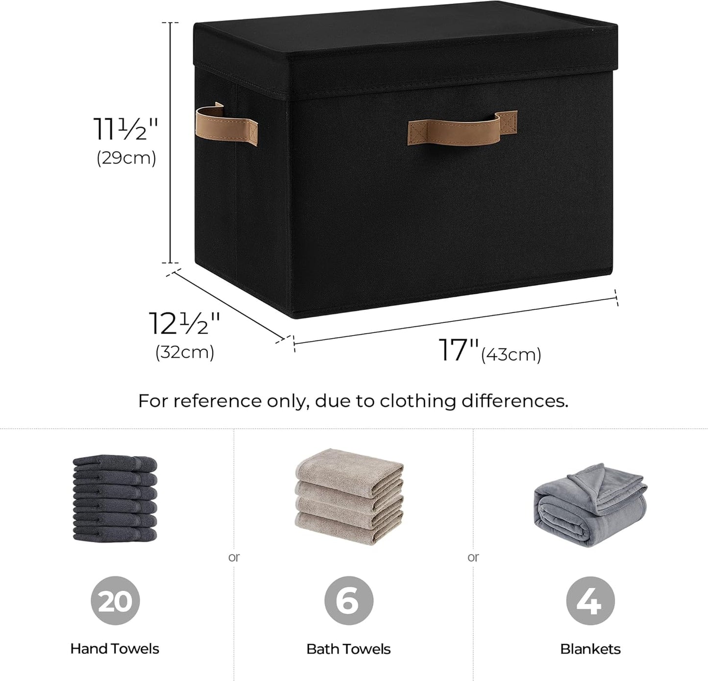 StorageWorks Fabric Storage Bins with Lid, Decorative Storage Boxes for Shelves, Stackable Closet Organizer Basket with Handles, Jumbo, Black, 2-Pack