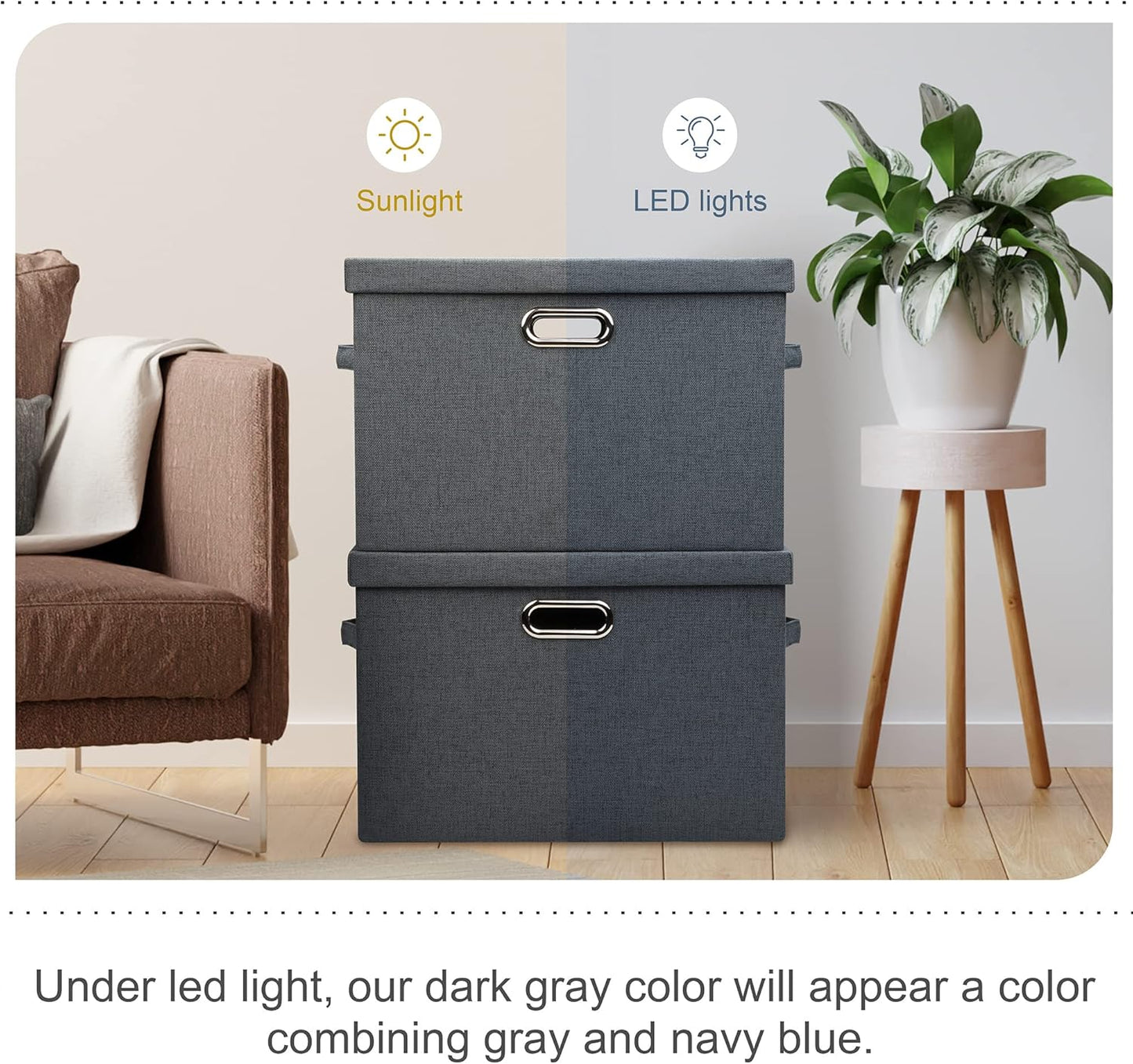 Large 17" 36 Quart Collapsible Stackable Storage Bins with Lids, 3 Packs Dark Gray Foldable Fabric Closet Storage Boxes with Lids, Heavy-duty Linen Cube Baskets(17x12x11)