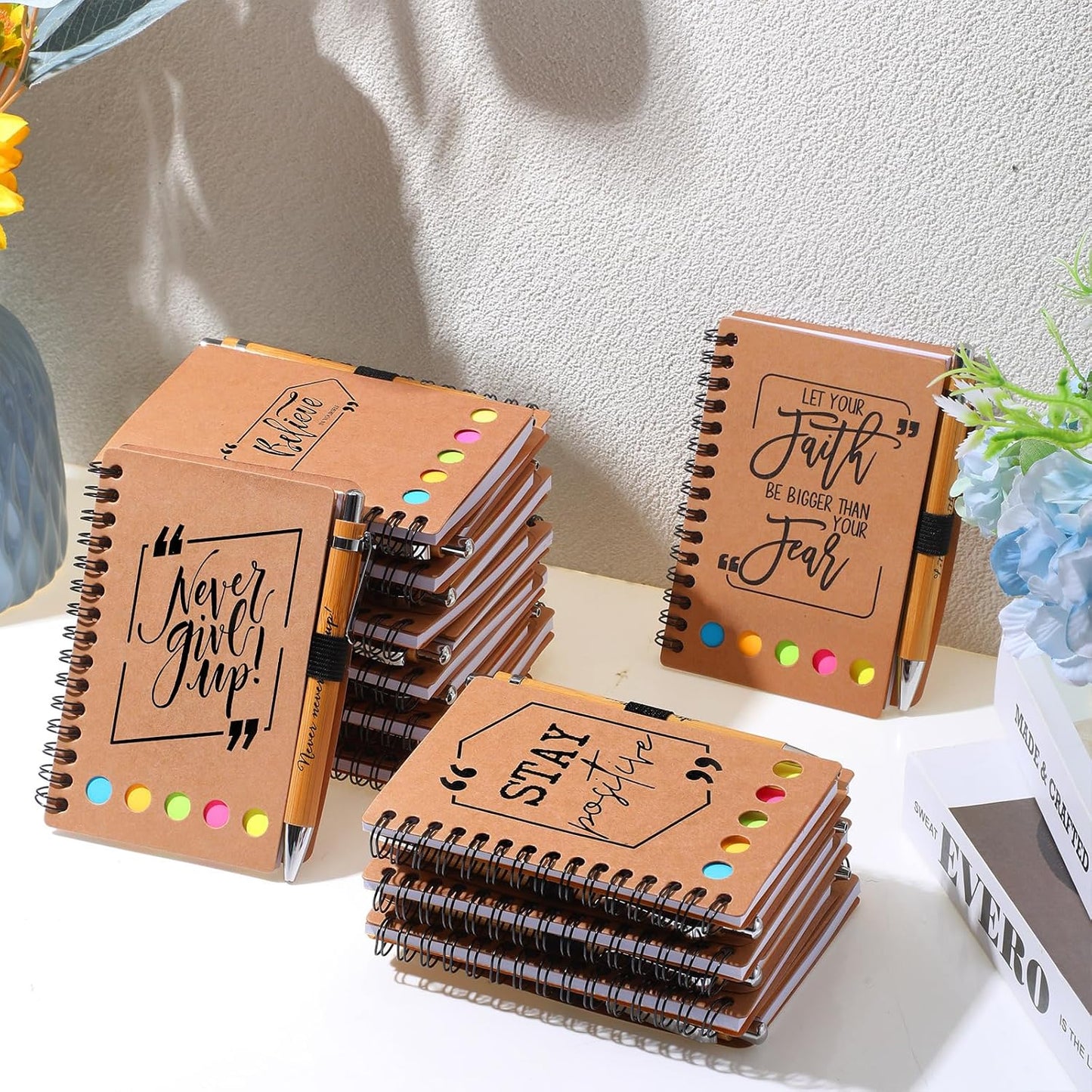 Tenceur Back to School Inspirational Gifts Bulk Employee Appreciation Spiral Notebook with Journals Sticky Note Pen Motivational Thank You Gifts for Teacher Students Team Coworkers Staff(100 Sets)