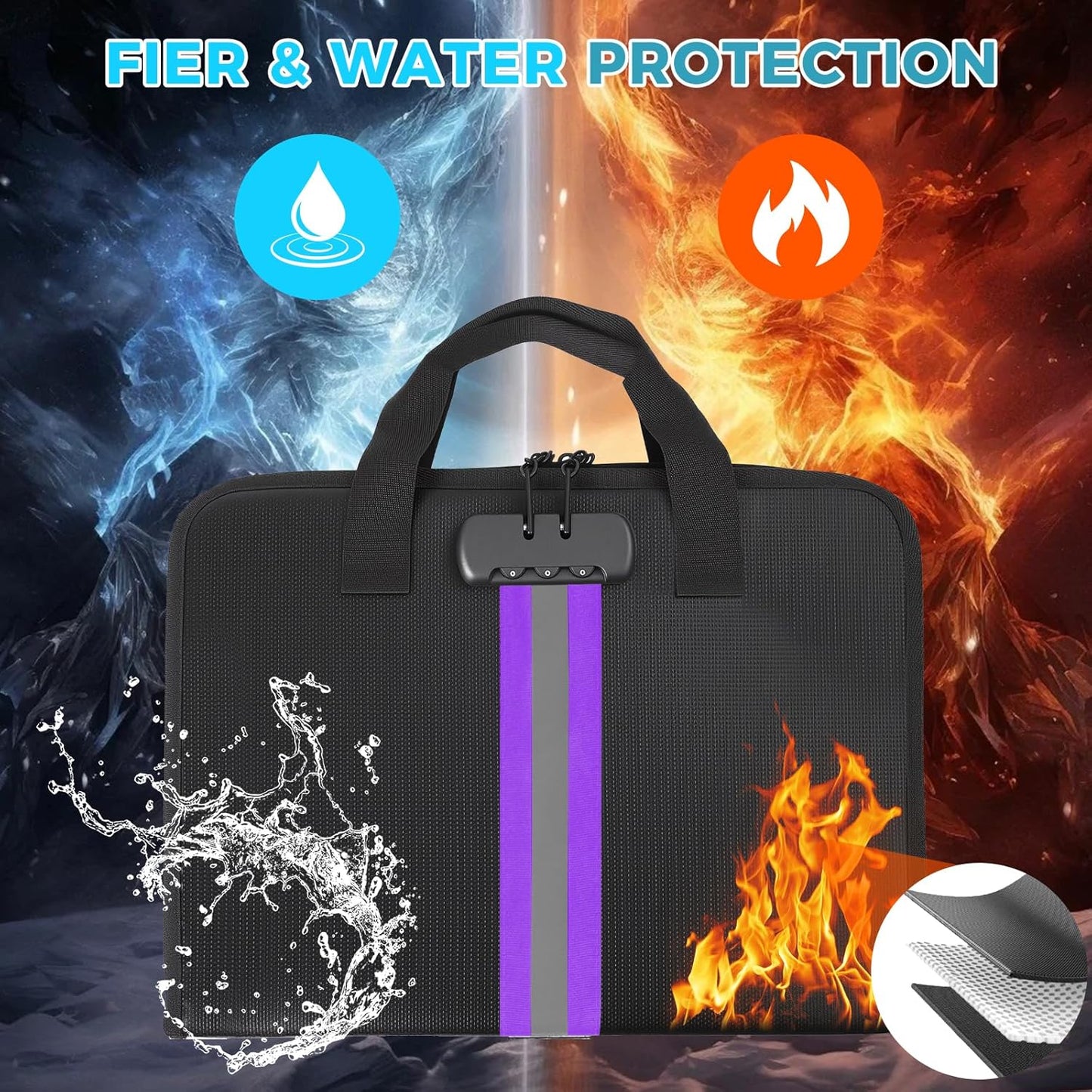 Accordion File Organizer with Combination Lock,Fireproof Expanding File Folder with Multi Pockets,13 Pockets Document Organizer with Handle & Labels,Portable Home Travel Safe Storage Letter A4 Files