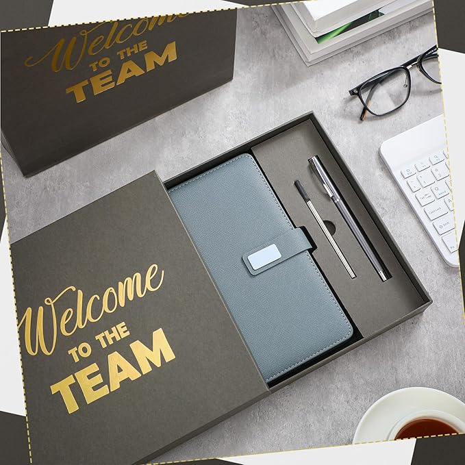 SaieGlossy New Employee Welcome to The Team Gift Sets Notebook and Pen Welcome to The Team Box Employee Appreciation Gift Sets for New Office Worker(Gray)