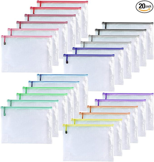 Oaimyy-20 Pcs 8"x 10" Inch Mesh Zipper Pouch Bags, Zipper Bags for Organizing Storage, Zipper Pouches, Letter Size, File Bags for School,Puzzle, Board Games and Office Supplies (Color)