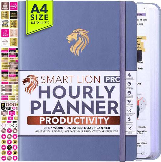 Hourly Planner - Undated Daily, Weekly & Monthly Planner with Budget Section | A 12 Month Journey to Increase Productivity & Happiness | Life Organizer & Gratitude Journal - Vertical Format