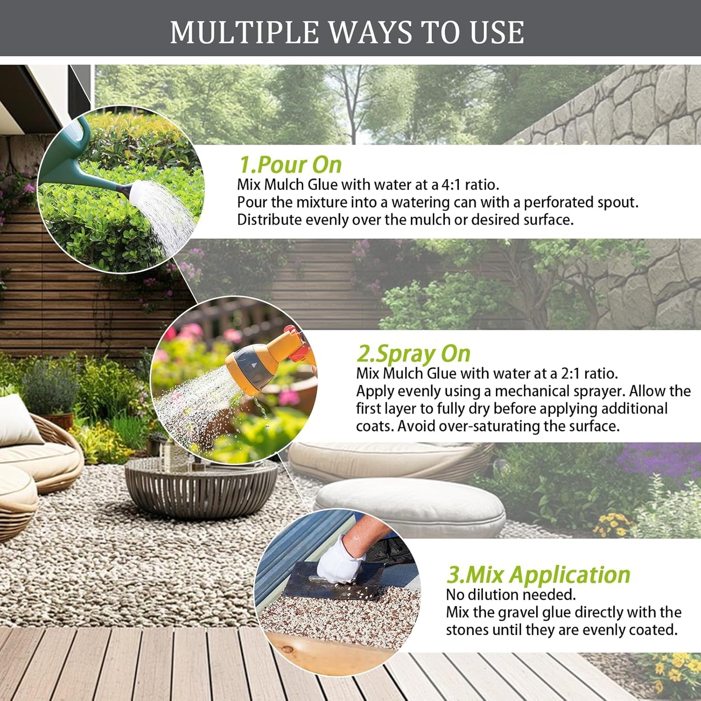 Mulch Glue for Landscaping, Easy Hold Rock Glue for Landscaping, Fast Drying Landscape Mulch Stone Glues for Rocks Binder, Non-Toxic Strong Mulches Binder Pea Gravel Lock - 32oz