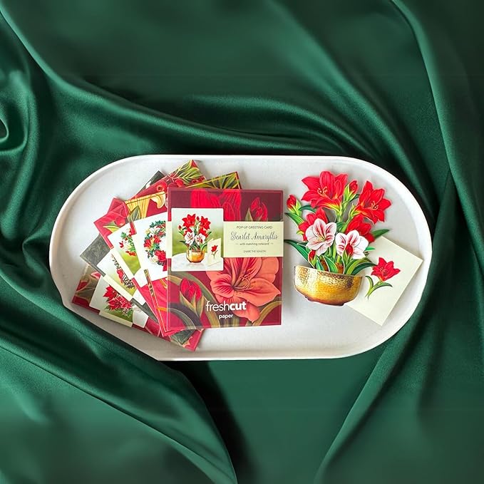 Freshcut Paper Pop Up Cards, Holiday Collection, 6 inch Mini Sized Paper Flower Bouquet 3D Popup Greeting Cards, Christmas Card, Holiday Card, Blank Notecards & Envelopes, Pack of 5