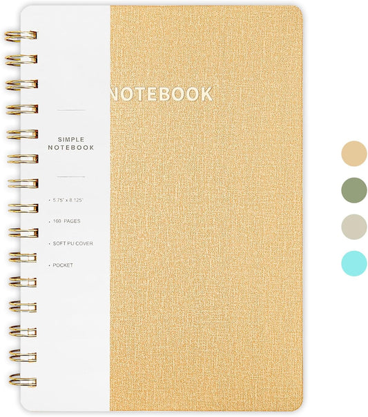 Lined Spiral Notebook College Ruled A5 Journal Book for Note Taking, 160 Pages Writing Journal for Office and Home School Supplies 5.75x8.125 inch (1Khaki)