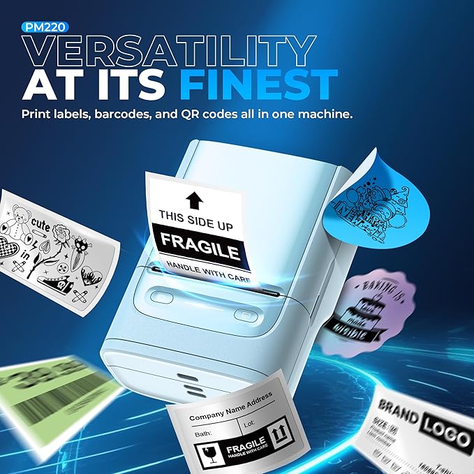 Nelko PM220 Bluetooth Label Maker Machine with Tape, 2 Inch Portable Thermal Printer for Small Business, Address, Logo, Clothing, Sticker Printer for Phones & PC, Cyan