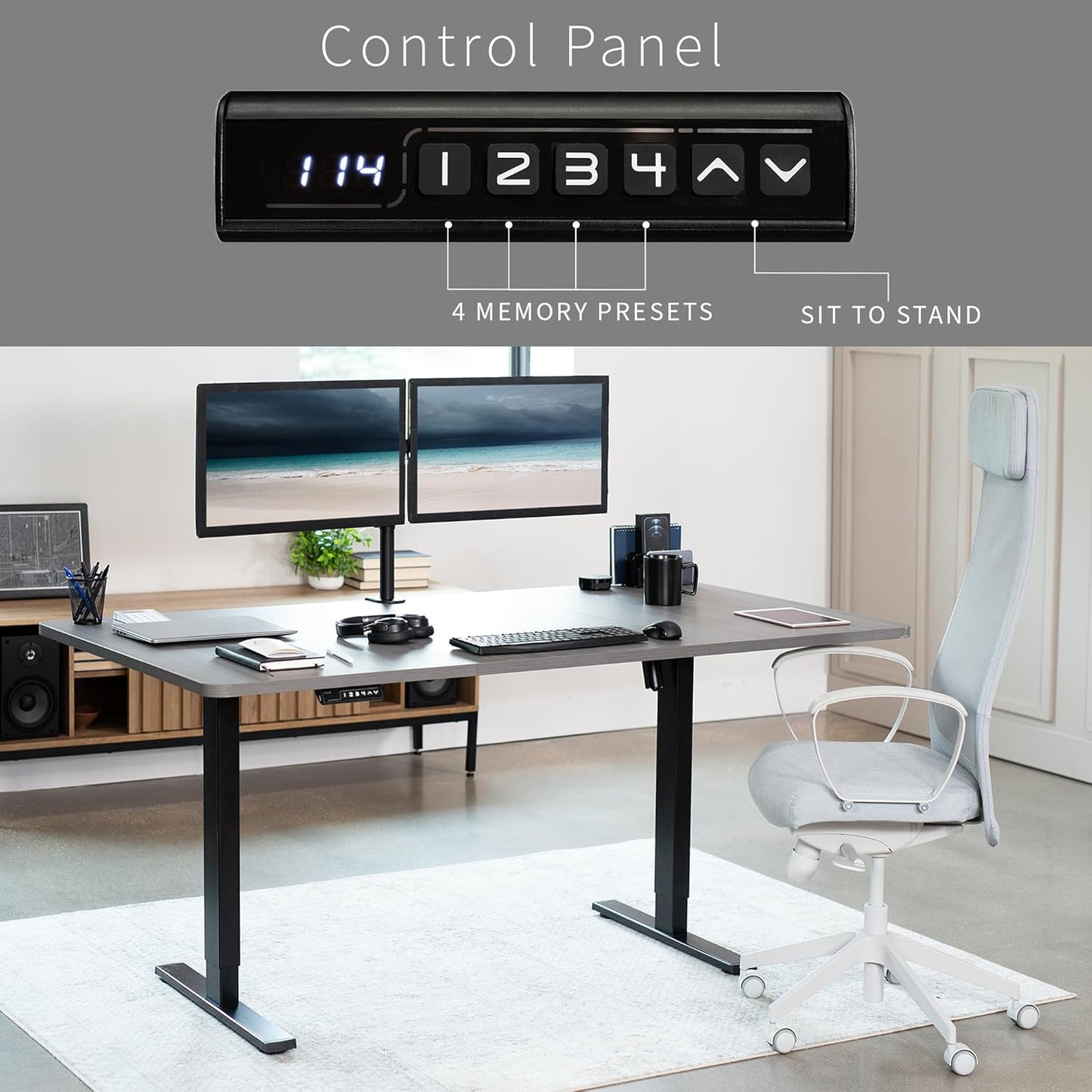 VIVO Electric 71 x 36 in Standing Desk, Memory Height Adjustment, 1B Series, Dark Gray Top Black Frame, DESK-KIT-1B7G-36