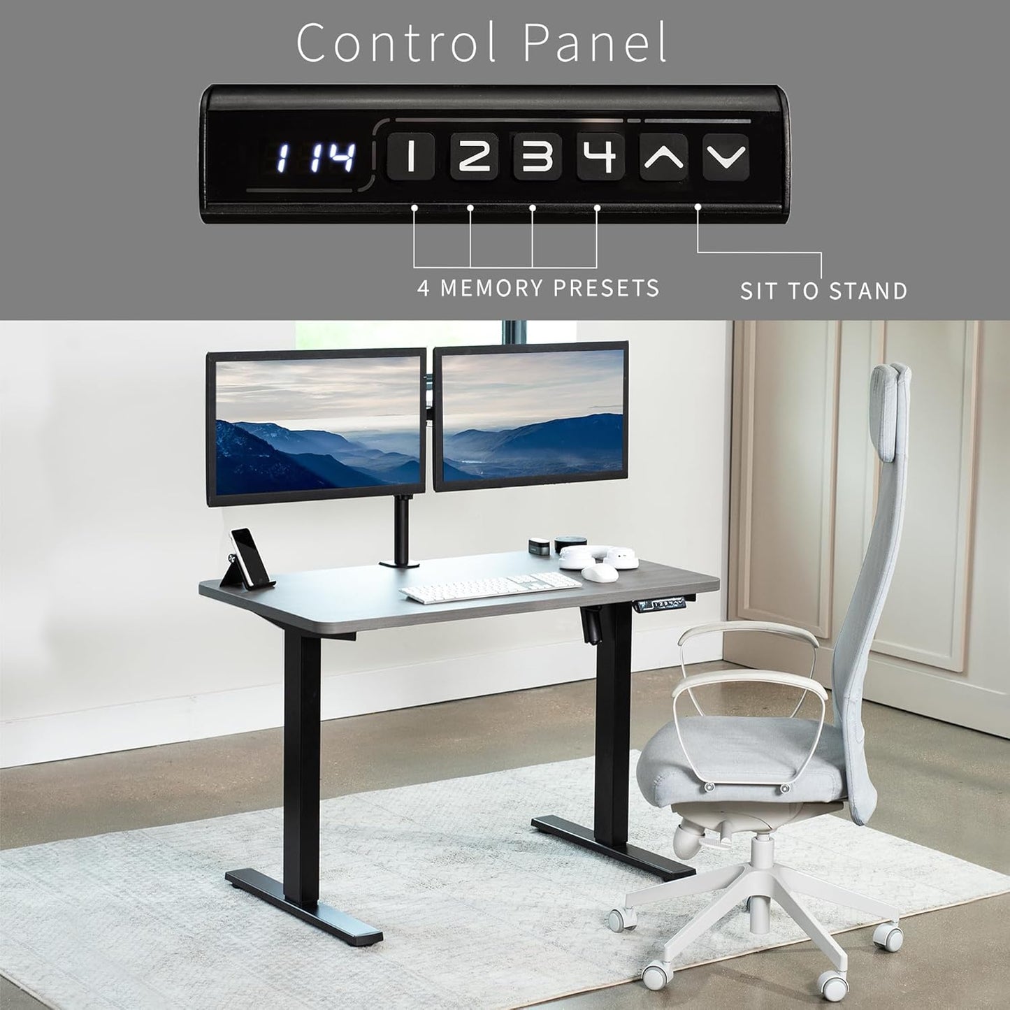 VIVO Electric 43 x 24 in Standing Desk, Memory Height Adjustment, 1B Series, One-Piece Dark Gray Top, Black Frame, DESK-KIT-1B4G