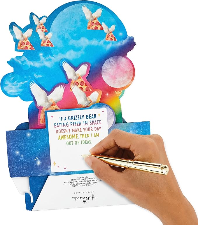 Hallmark Funny Pop Up Birthday Card for Him (Pizza Bear) Paper Wonder Shoebox 3D Card