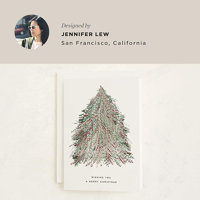 Minted Enchanted Christmas Cards, 8 Cards with 8 White Envelopes, Holiday Card with Timeless Christmas Tree Design, Folded 5x7 Card, Silver Foil-Pressed, Luxurious Paper, Interior Message Included