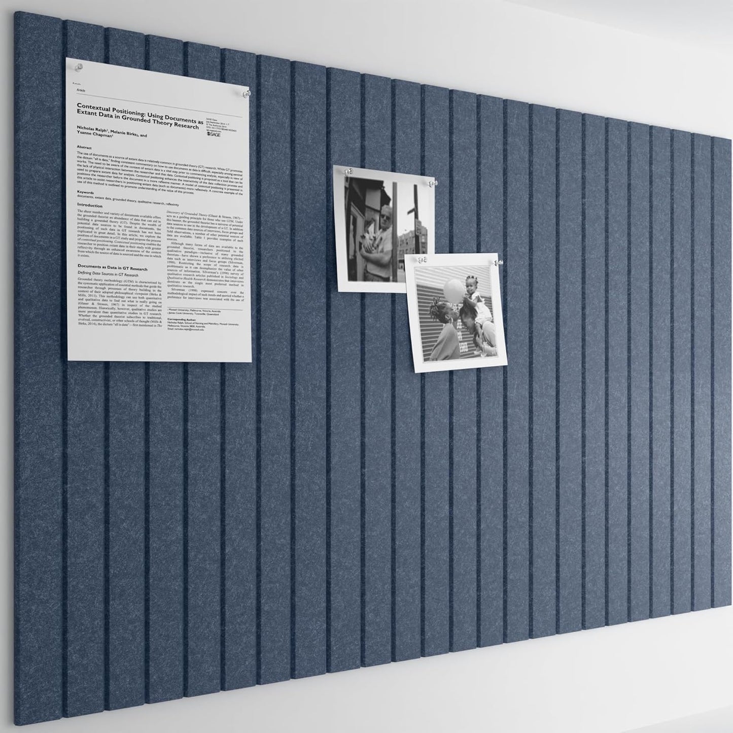Bumusty Large Cork Board Alternative-36 x24 Felt Bulletin Board Tiles, with 30 Pushpins, 40 Adhesive Tabs, 6-Pack Slat Wall Paneling, Cork Boards for Office Push Pin Board Felt Board-Denim Blue