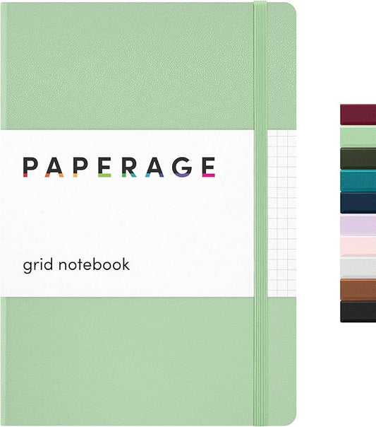 PAPERAGE Graph Paper Journal Notebook, (Sage Green), 160 Pages, Medium 5.6 in x 8 in - 100 GSM Thick Paper – Hardcover Grid Notebook for Work or School